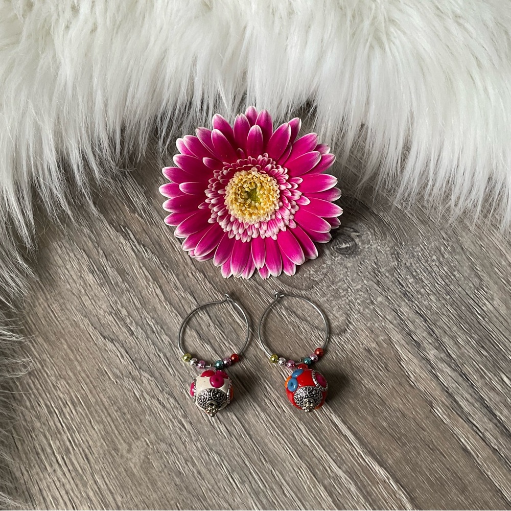 Pier 1 Imports Two Colorful Beaded Wine Stem Drink Charms